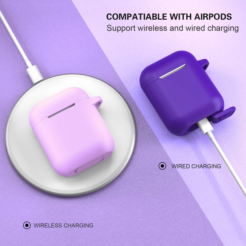 ATUAT Compatible with AirPods Case Cover, Full Protective Silicone Skin Dust-Proof Designed for Apple AirPods 1st 2nd Generation with Keychain, Front LED Visible, Light Purple - Image 4